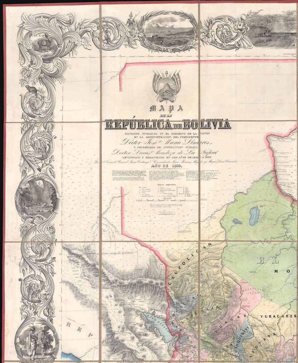 Mapa de la Republica de Bolivia mandado publicar pr el Gobierno de la Nacion en la Administracion del Presidente Doctor José Maria Linares...  Levantado y organindo en los años de 1842 à 1859 Por el Teniente Coronel Juan Ondarza, Commandante Juan Mariano Mujia y Mayor Lucio Camacho. - Alternate View 2