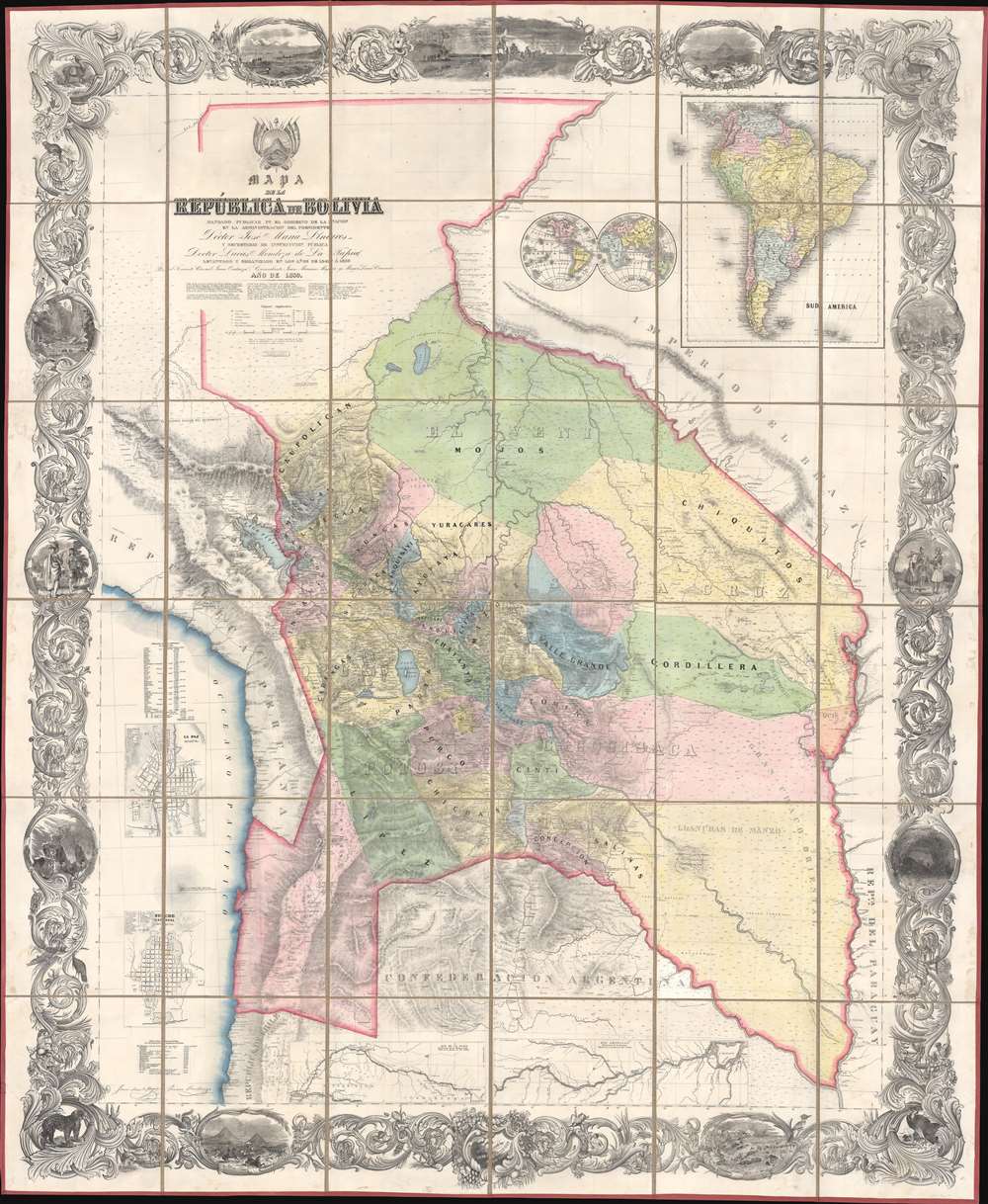 1859 Colton / Ondarza Folding Wall Map of Bolivia - a seminal map!