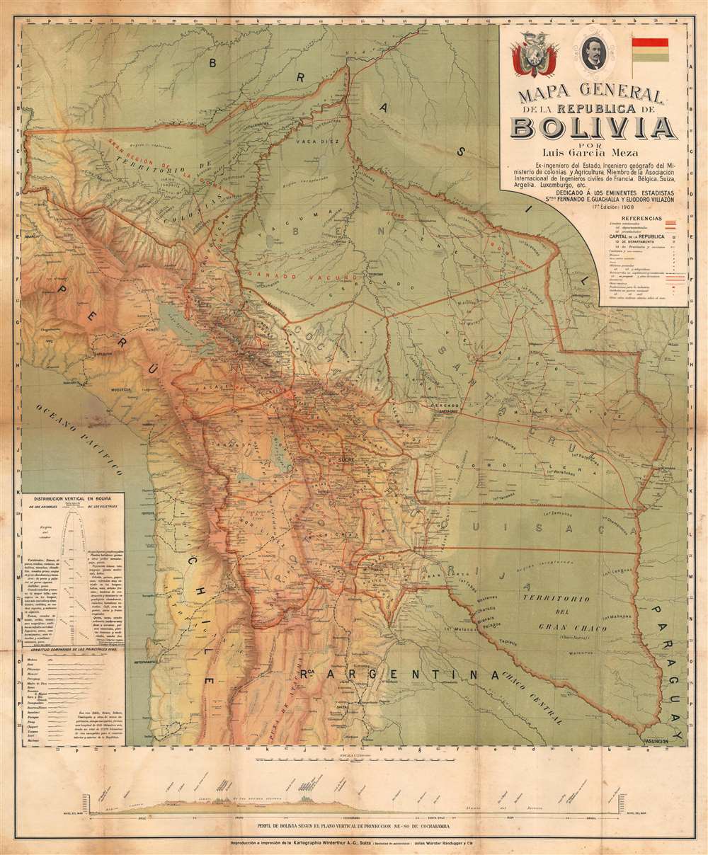 1908 Garcia Meza Railroad Map of Bolivia