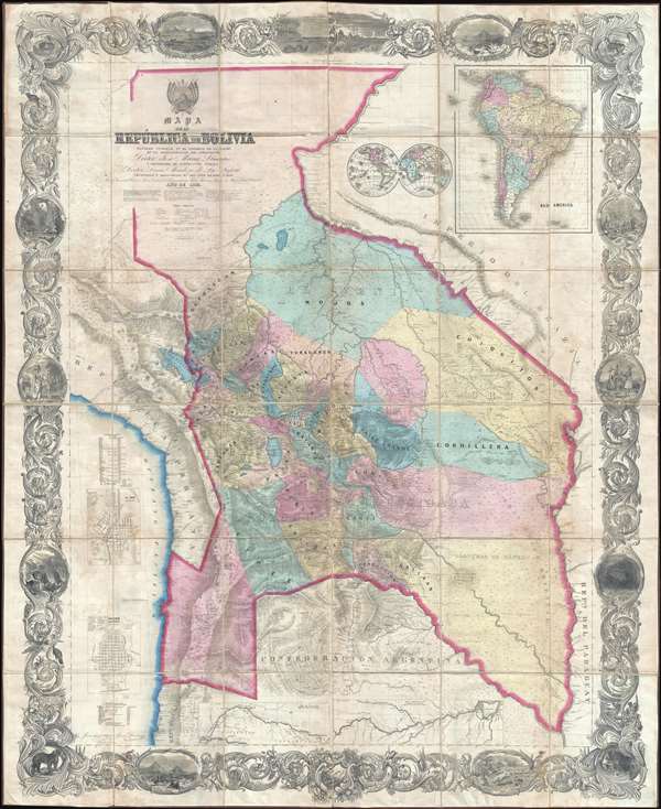 Mapa de la Republica de Bolivia mandado publicar pr el Gobierno de la Nacion en la Administracion del Presidente Doctor José Maria Linares...  Levantado y organindo en los años de 1842 à 1859 Por el Teniente Coronel Juan Ondarza, Commandante Juan Mariano Mujia y Mayor Lucio Camacho. - Main View