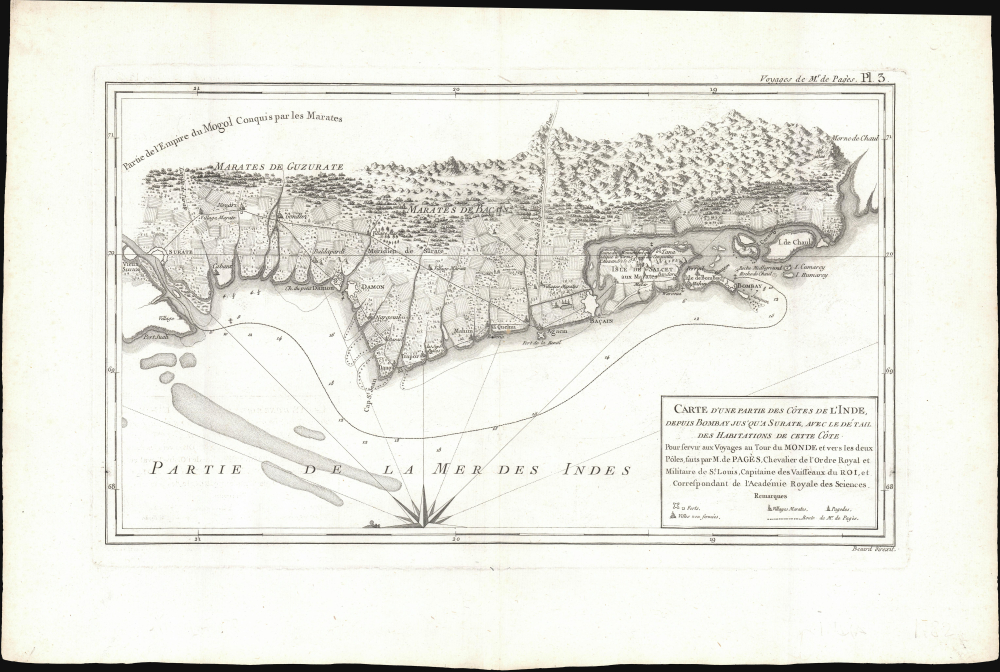Carte d'Une Partie des Côtes de L'Inde, depuis Bombay jus'qu'a Surate, avec le détail des Habitations de cette Côte. - Main View