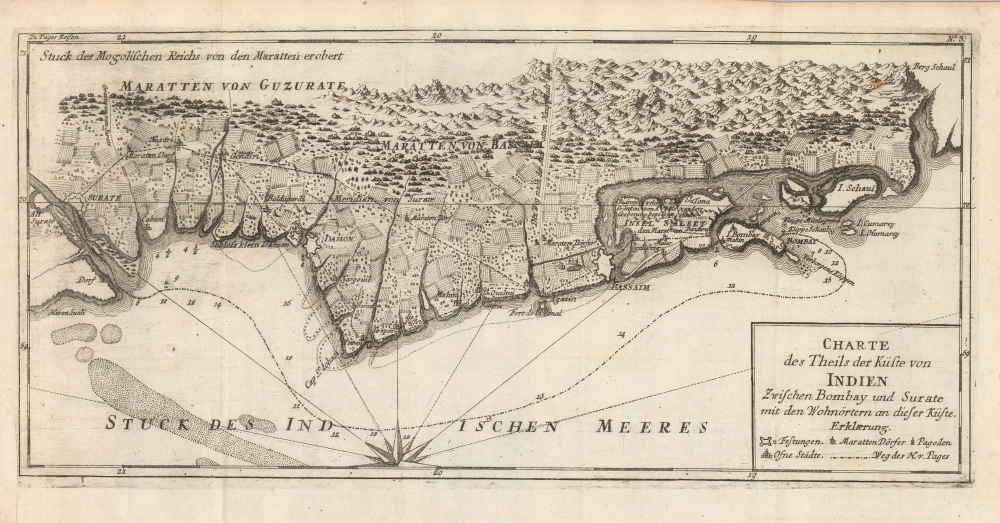 1786 Pàges Map and Chart of Bombay / Mumbai, India