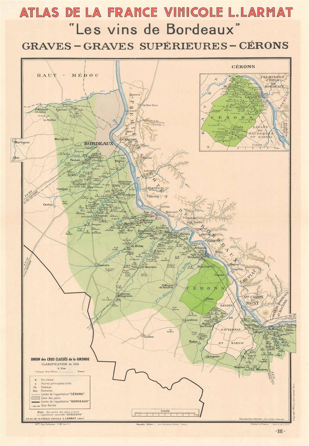 Atlas de France Vinicole L. Larmat 'Les Vins de Bordeaux' Graves - Graves Supérieures - Cérons. - Main View