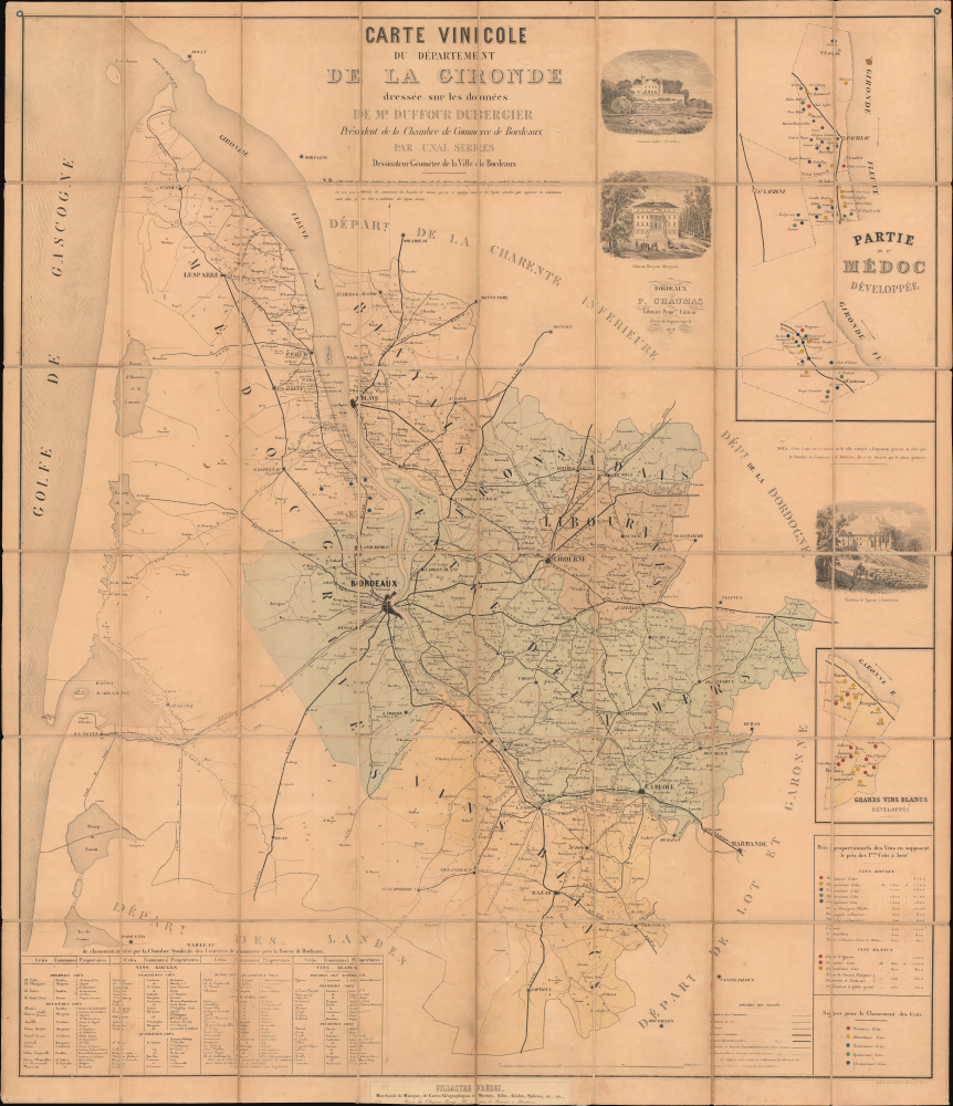 1859 Unal Serres / Dubergier Wine Cru Map of the Gironde (Bordeaux, Medoc)