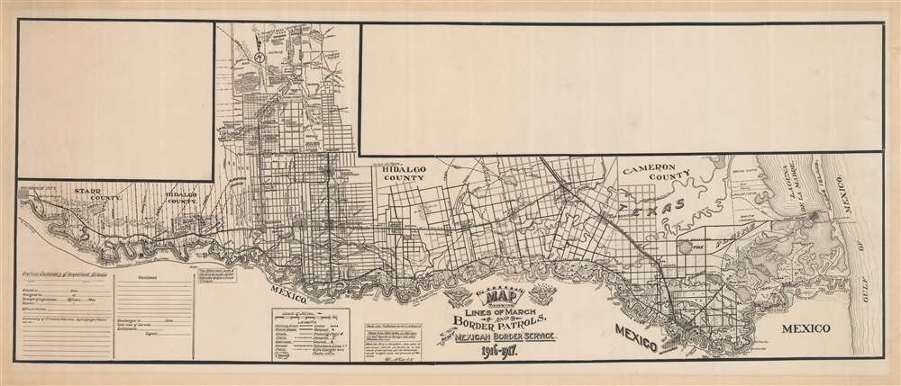 Map Showing Lines of March and Border Patrols, In My Mexican Border Service. 1916 - 1917. - Main View