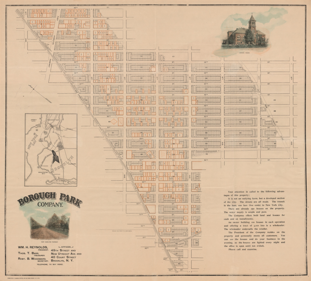 1895 Vanden Houten Promotional Real Estate Map, Borough Park, Brooklyn