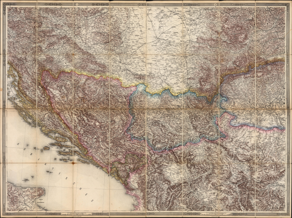 1869 / 1878 Scheda Folding Map of Bosnia-Herzegovina and Environs