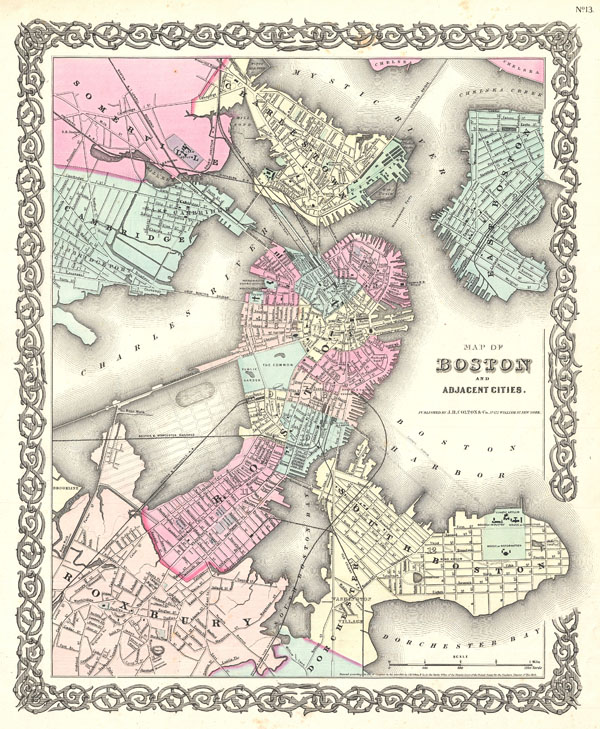 Map of Boston and Adjacent Cities. - Main View