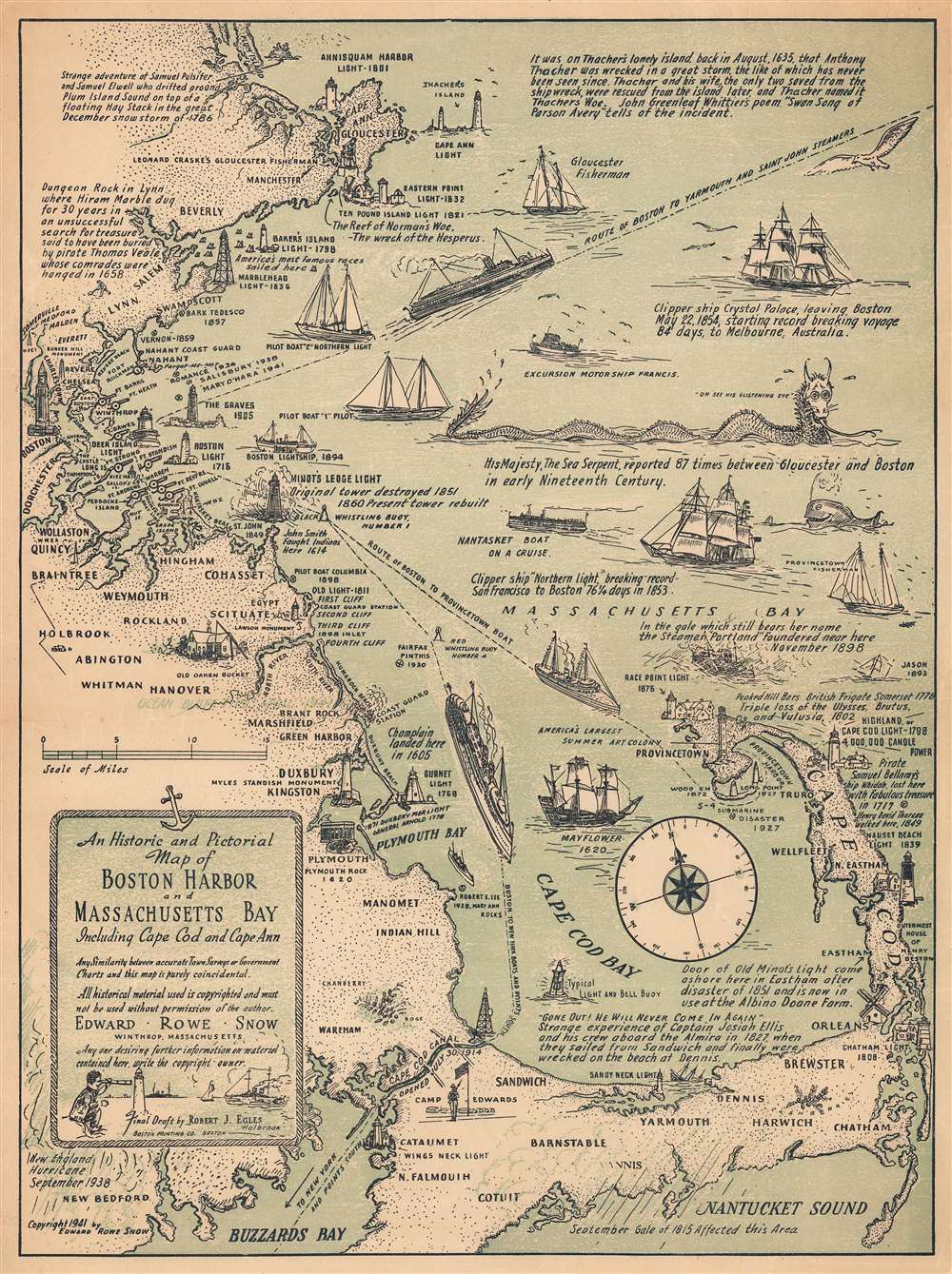 An Historic and Pictorial Map of Boston Harbor and Massachusetts Bay Including Cape Cod and Cape Ann. - Main View