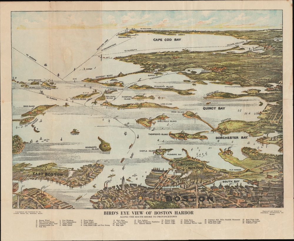 Bird's Eye View of Boston Harbor Along the South Shore to Provincetown. - Main View