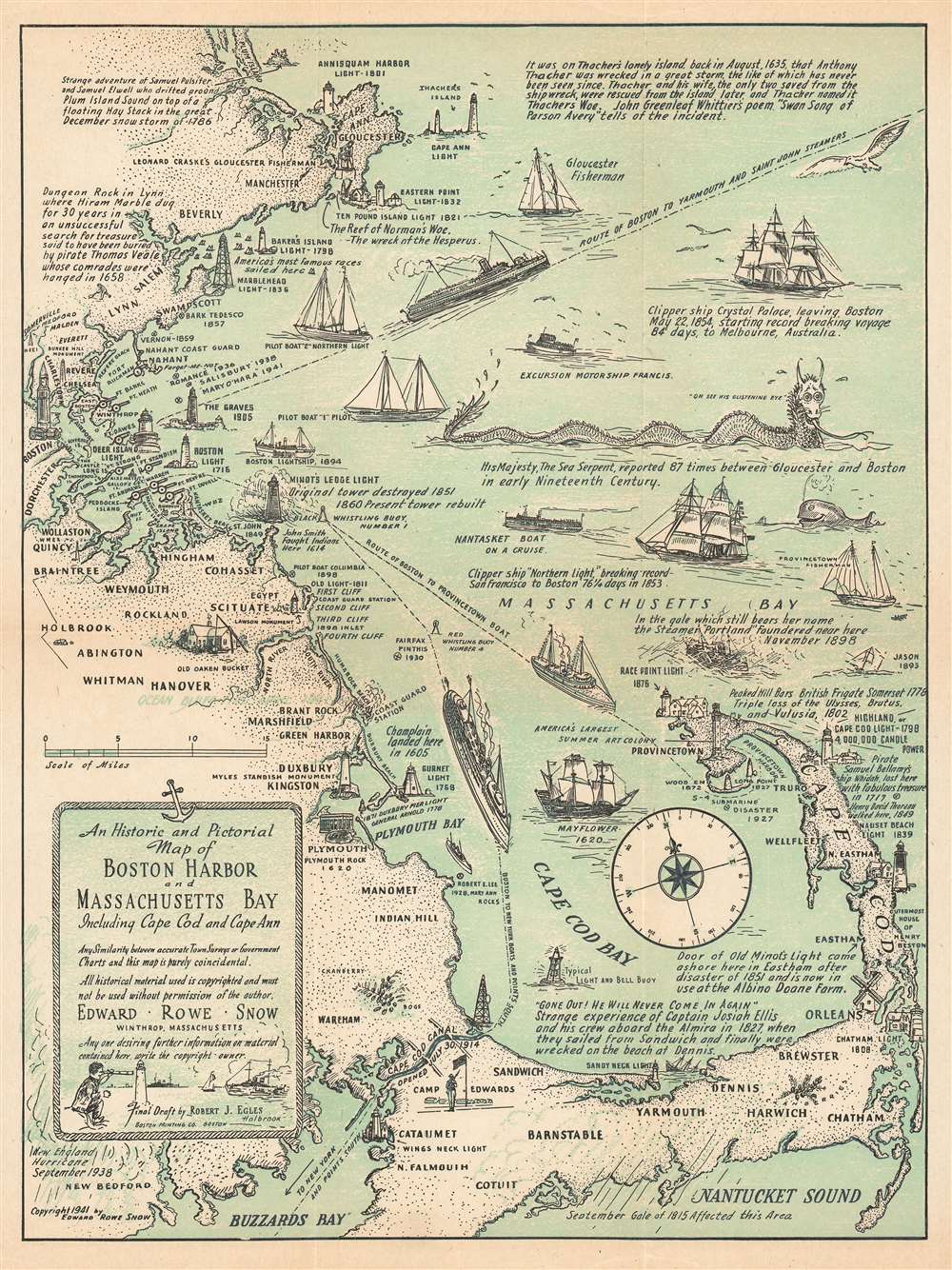 An Historic and Pictorial Map of Boston Harbor and Massachusetts Bay Includeing Cape Cod and Cape Ann. - Main View
