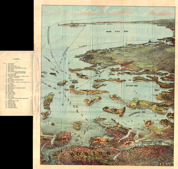 Bird's Eye View of Boston Harbor and South Shore to Provincetown Showing Steamboat Routes. - Main View