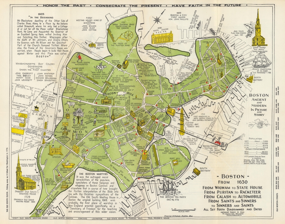 Boston from 1630 From Wigwam to State House From Puritan to Racketeer From Calash to Automobile From Saints and Sinners to Sinners and Saints All Set Forth Diagramed and Dated. / Picture Story of the Historical Rides of Paul Revere William Dawes Dr. Prescott April 18-19, 1775. - Main View