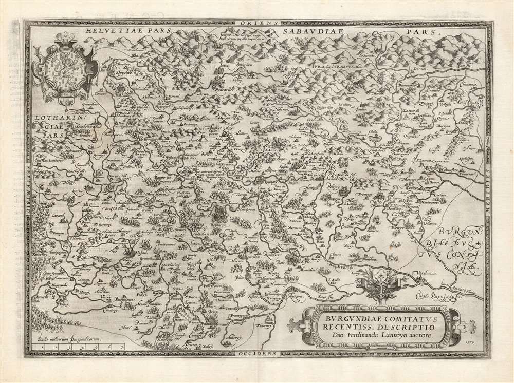 1595 Carte Ortelius de Bourgogne / Map of Burgundy