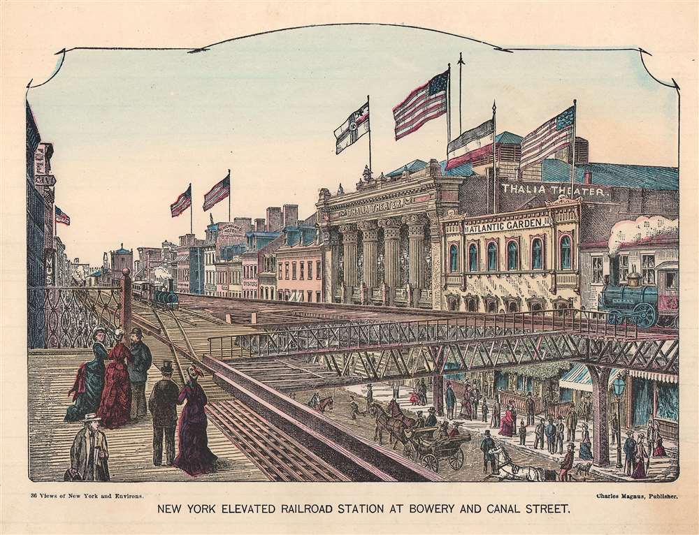 New York Elevated Railroad Station at Bowery and Canal Street. - Main View