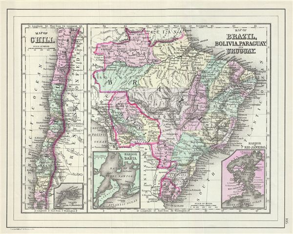 1887 Bradley Map of Chile, Brazil, Bolivia, Paraguay and Uruguay