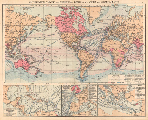 British Empire, showing the commercial routes of the world and ocean currents - Main View