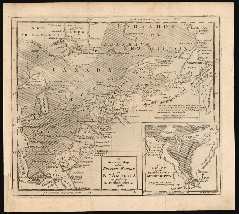An Accurate Map of the British Empire in Nth. America as settled by the Preliminaries in 1762. - Main View