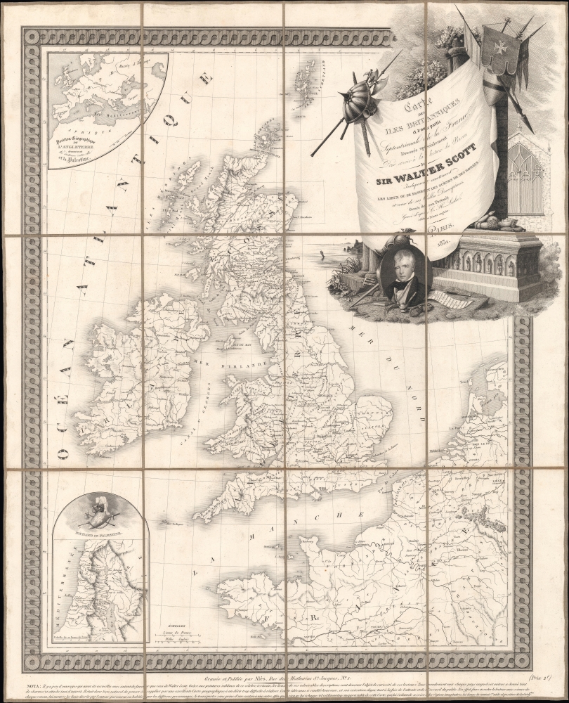 Carte des Iles Britanniques et d'une partie septentrionale de la France dressée spécialement pour servir à la lecture des Oeuvres de Sir Walter Scott, indiquant exactement les lieux où se passent les scènes de ses romans et ceux de ses belles descriptions. - Main View