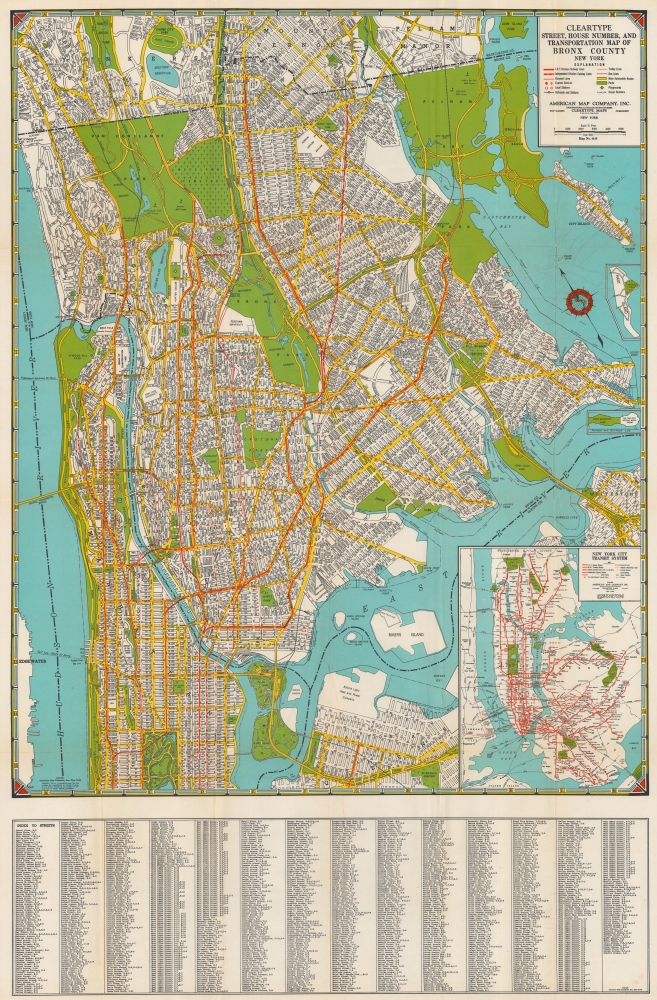 Cleartype Street, House Number, and Transportation Map of Bronx County New York. - Main View