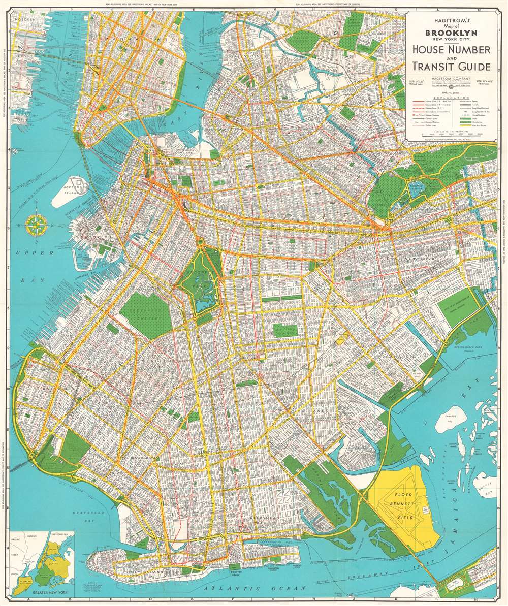 Hagstrom's Map of Brooklyn, New York City House Number and Transit Guide. - Main View