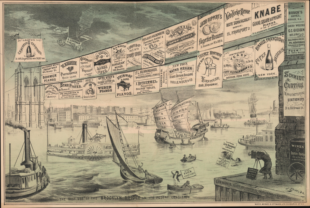 1879 Keppler Satirical View of the Brooklyn Bridge under Construction