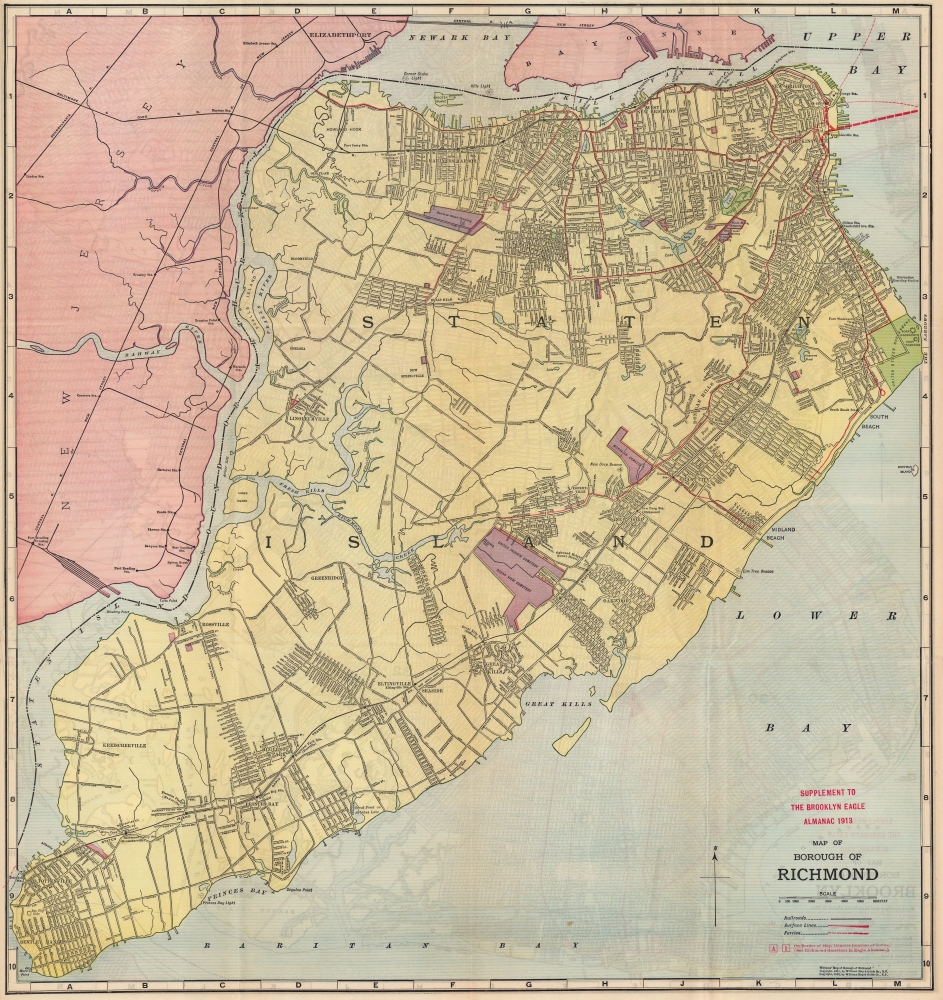 Supplement to the Brooklyn Eagle Almanac 1913, Map of Borough of Brooklyn / Map of Borough of Richmond. - Alternate View 1