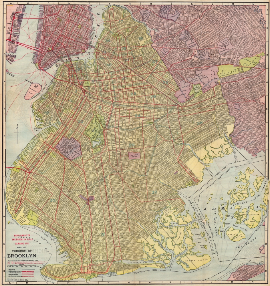 Supplement to the Brooklyn Eagle Almanac 1913, Map of Borough of Brooklyn / Map of Borough of Richmond. - Main View