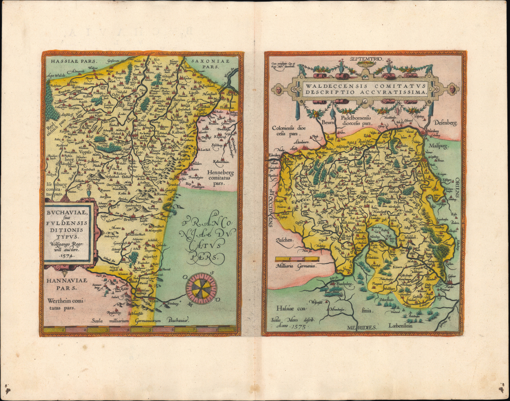 1595 Ortelius Map of Fulda and Waldeck Regions, Hesse, Germany