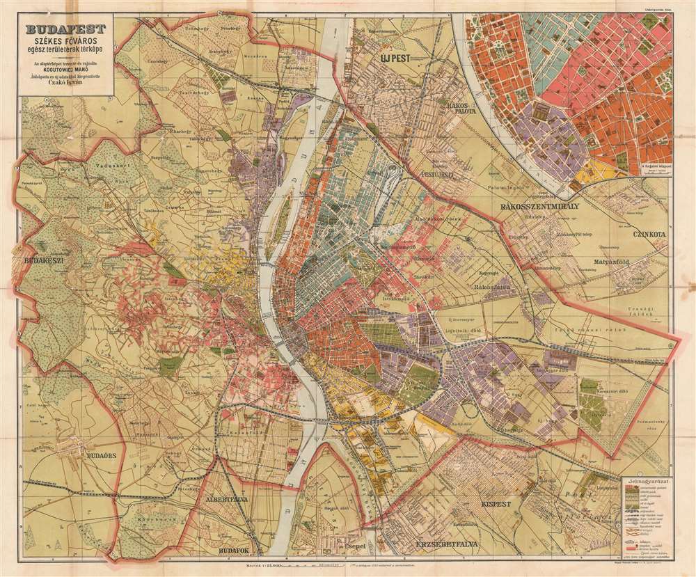 Budapest Székesfőváros egesz területének térképe. (Map of the whole area of Budapest). - Main View