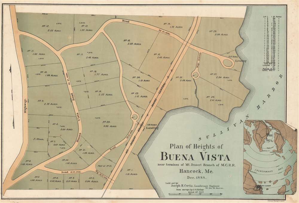 Plan of Heights of Buena Vista near terminus of Mt. Desert Branch of M.C.R.R. Hancock, Me. Dec. 1888. - Main View