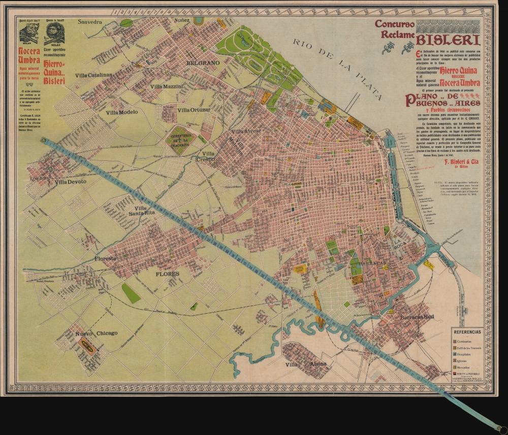 1901 Cassoli and Bisleri City Plan or Map of Buenos Aires, Argentina