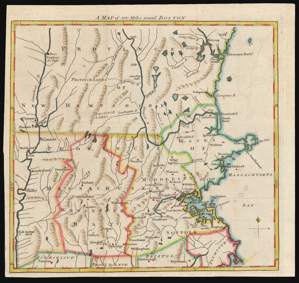 A Map of 100 Miles round Boston. - Main View