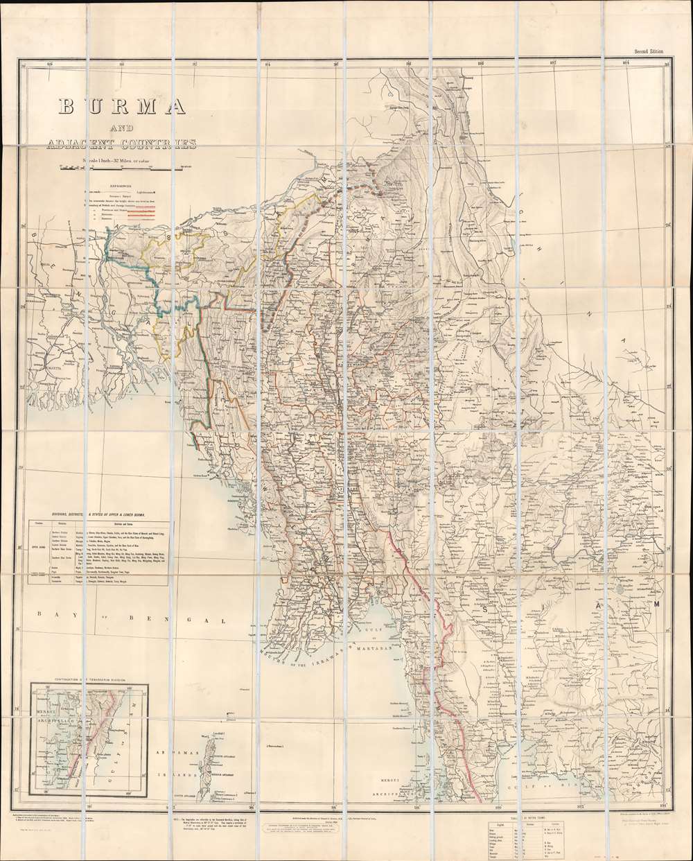 1892 Survey of India Wall Map of Burma