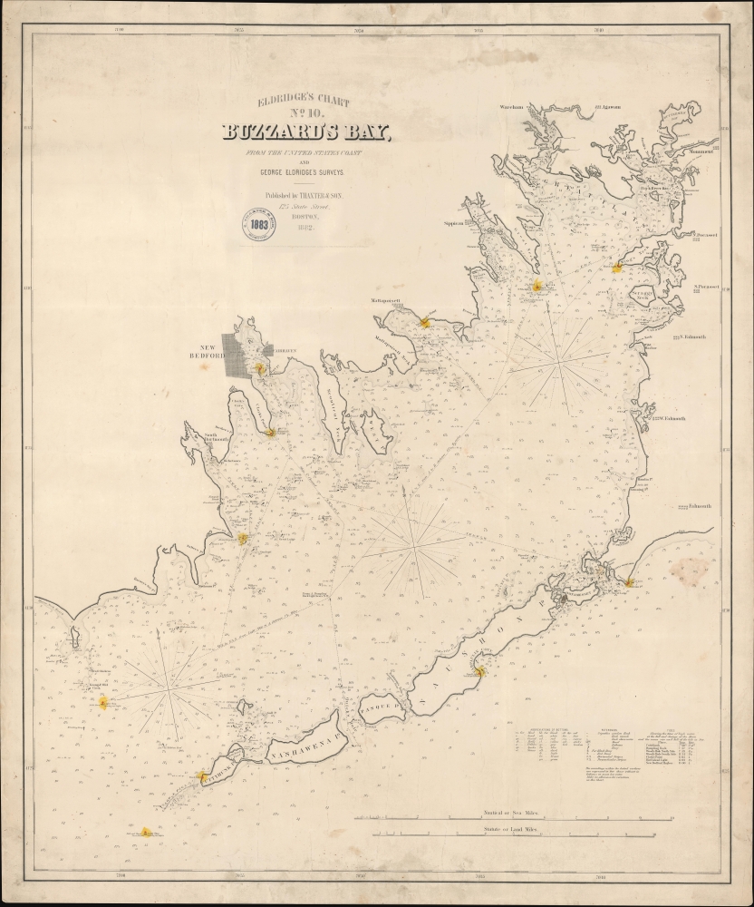 1882 Eldridge Nautical Chart or Map of Buzzard Bay, Massachusetts