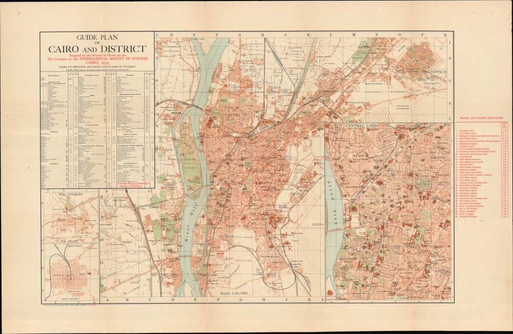 Guide Plan of Cairo and District Prepared by the Survey of Egypt for the Xth. Congress of the International Society of Surgery. - Main View