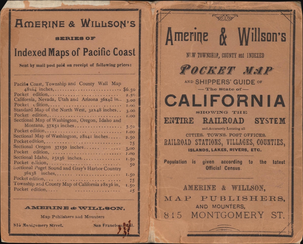 Amerine and Willson's Indexed Township and County Map of California. - Alternate View 2