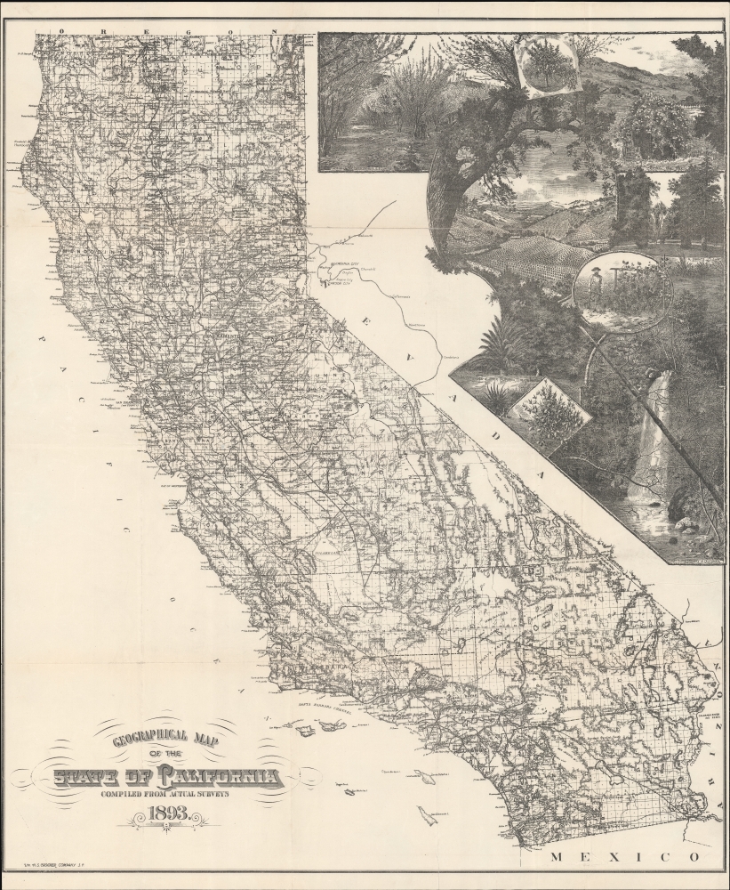 1893 H. S. Crocker Map of California w/ Wine Making Vignette
