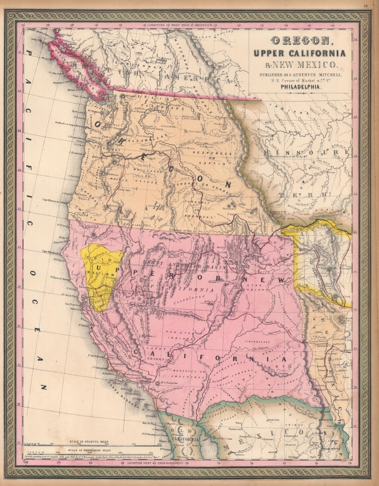1849 Mitchell Map of California and Oregon, with Gold Region