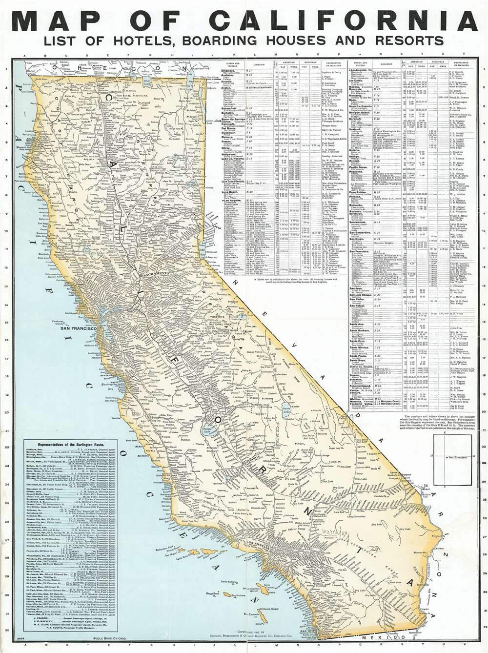Map of California. List of Hotels, Boarding Houses and Resorts. - Main View