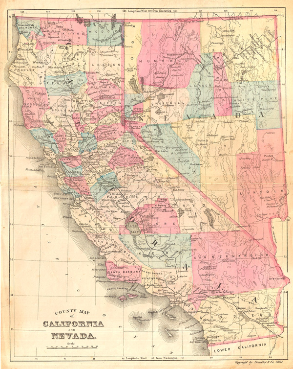 County Map of California and Nevada. - Main View