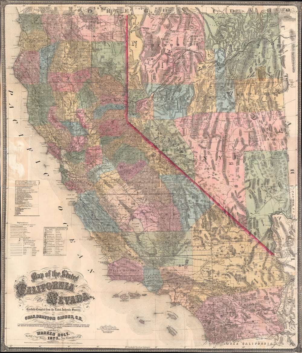 Map of the States of  California and Nevada.  Carefully Compiled from the Latest Authentic Sources.  By Chas. Drayton Gibbes, C.E. - Main View