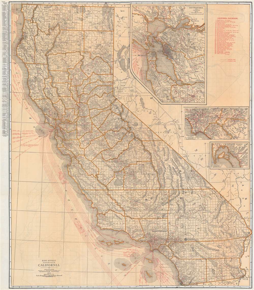 1921 Rand McNally Railroad Map of California