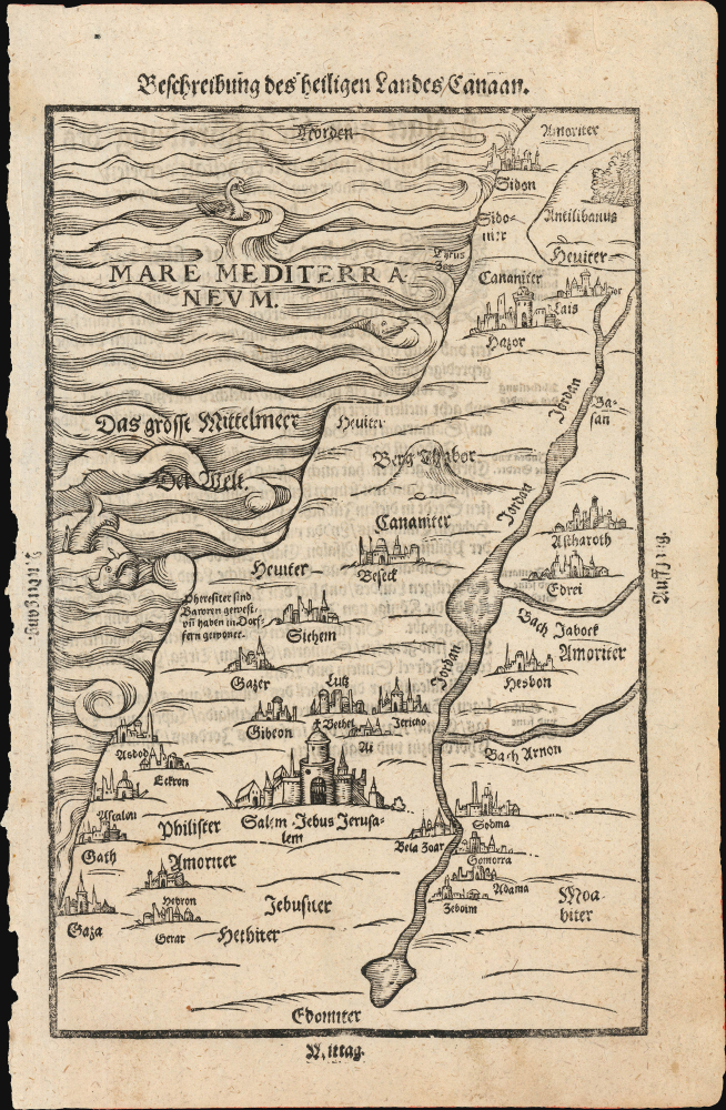 1581 / 1608 Bünting Woodcut Map of Judaea and Galilaea in the New Testament