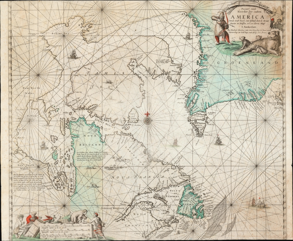 Pascaart vande Noorder Zee custen van America vande West-hoeck van Ysland door de Straat Davits en Hudson, tot aen Terra Neuf. - Main View