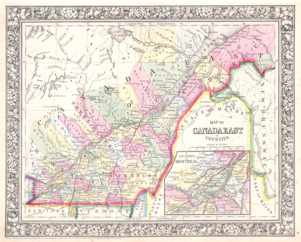 1864 Mitchell Map of Quebec, Canada
