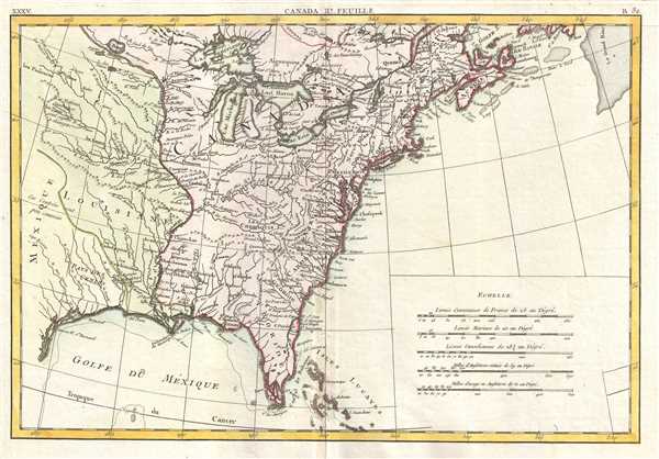 1778 Bonne Map of Louisiana and the British Colonies in North America