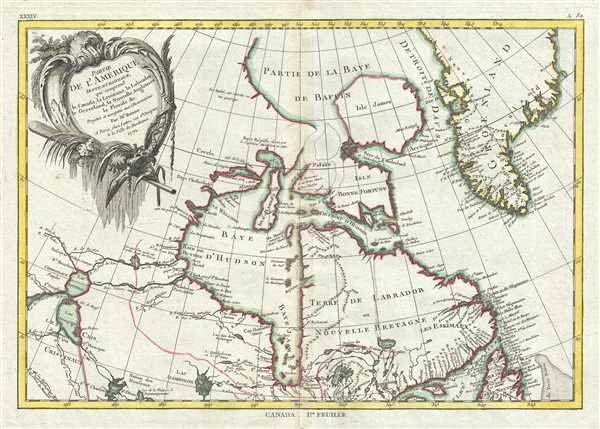 1771 Bonne Map of the Hudson Bay, Canada