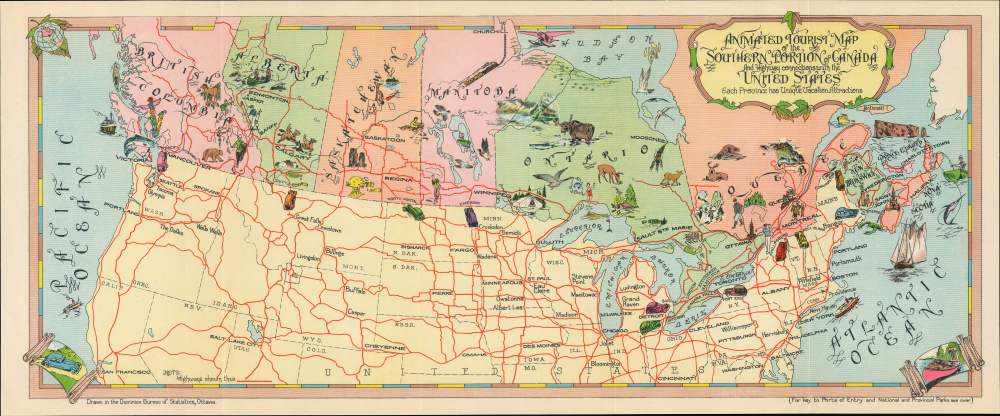 1939 Bureau of Statistics Pictorial Map of Southern Canada and Northern U.S.