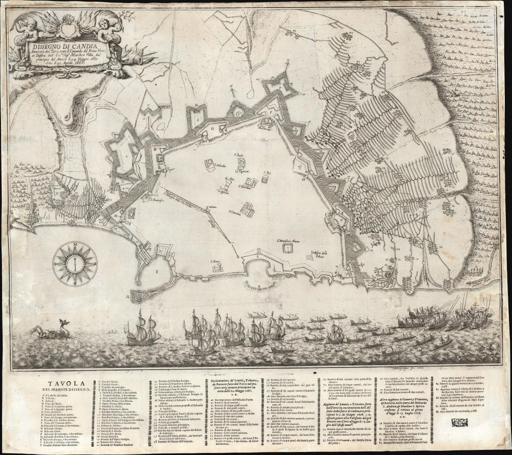 Dissegno di Candia Attaccata dal Turco SAotto il Comando del Primo Visir, et Diffesa dall' Eccmo. Sigr. Marchese Villa, dal principio dl Attacco li 24 Maggio, 1667. Sino li 21 Aprile 1668. - Main View